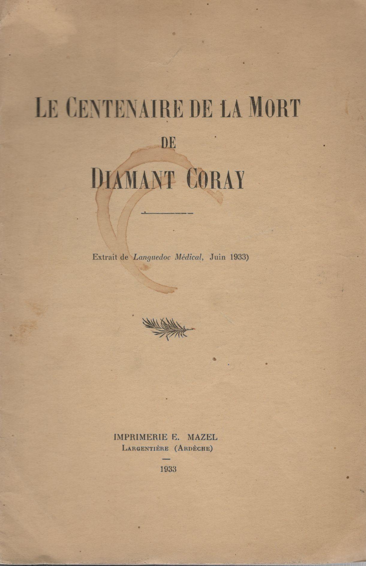 LE CENTENAIRE DE LA MORT DE DIAMANT CORAY