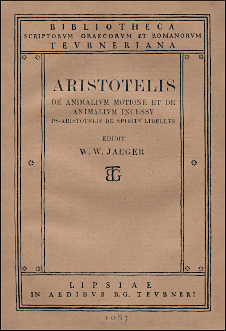 ARISTOTELIS DE ANIMALIUM MOTIONE ET DE ANIMALIUM INCESSU, PS-ARISTOTELIS DE SPIRITU LIBELLUS